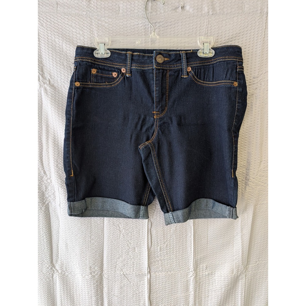 ANA A New Approach Womens Size 10 Dark Wash Cuffed Denim Shorts Faux Pockets